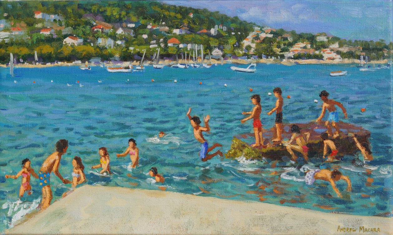 Leugrás a sziklákról; Cinque Terre, Positano, Olaszország, 2000 (olaj, vászon) alkotó: Andrew Macara