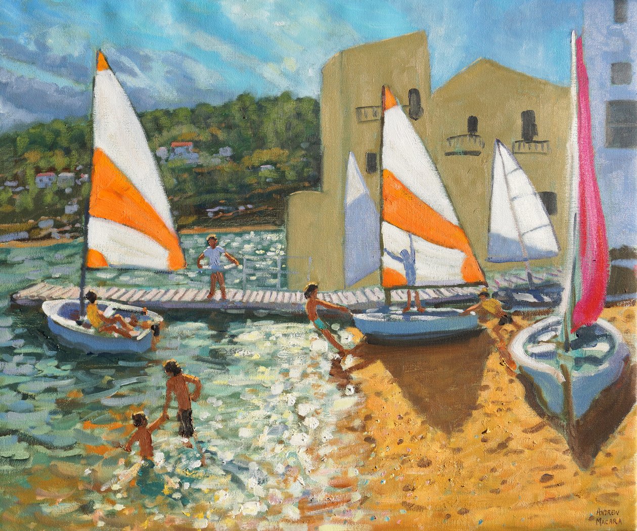 Hajók vízre bocsátása, Calella de Palafrugell, Spanyolország, alkotó: Andrew Macara
