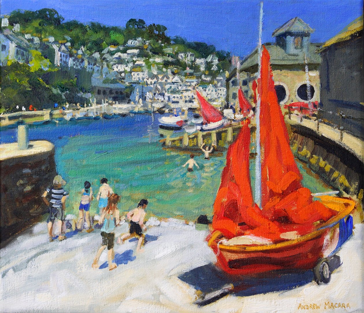 Játék a kikötőben, Looe, Cornwall, 2012 (olaj, vászon) alkotó: Andrew Macara