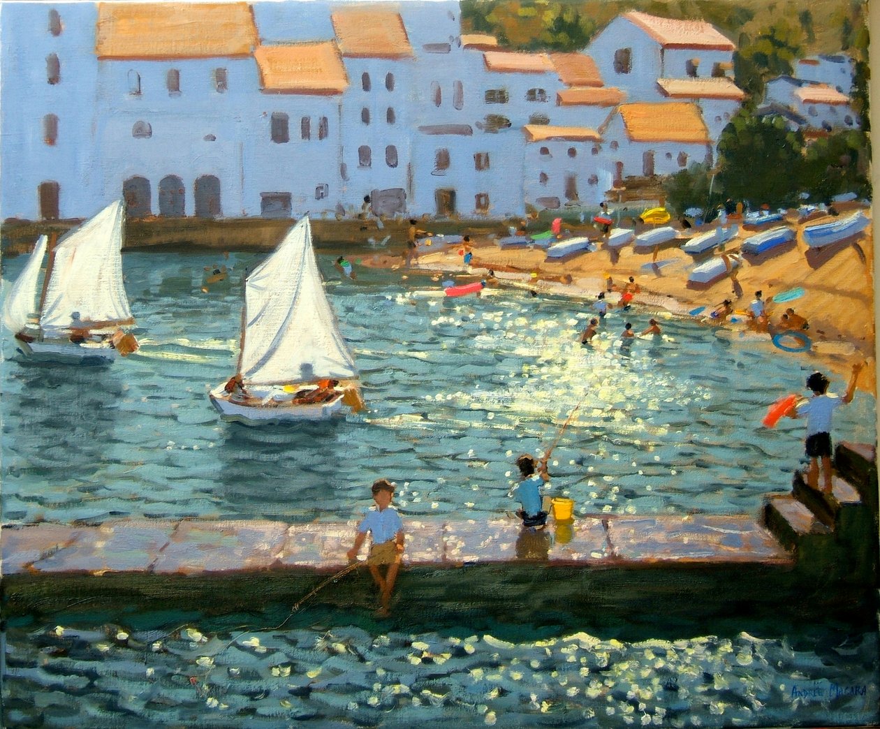 Vitorlások, Cadaques, Costa Brava, 2013, (olaj, vászon) alkotó: Andrew Macara