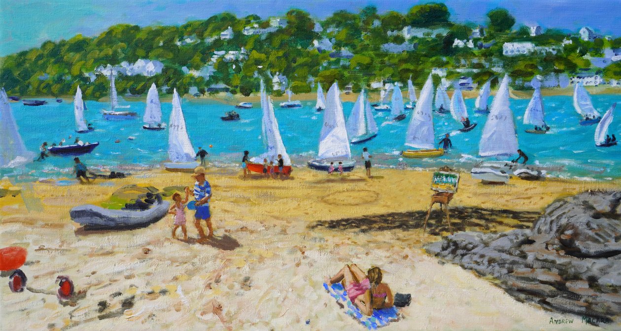 Salcombe Regatta és művészek festőállványa, 2023 (olaj, vászon) alkotó: Andrew Macara