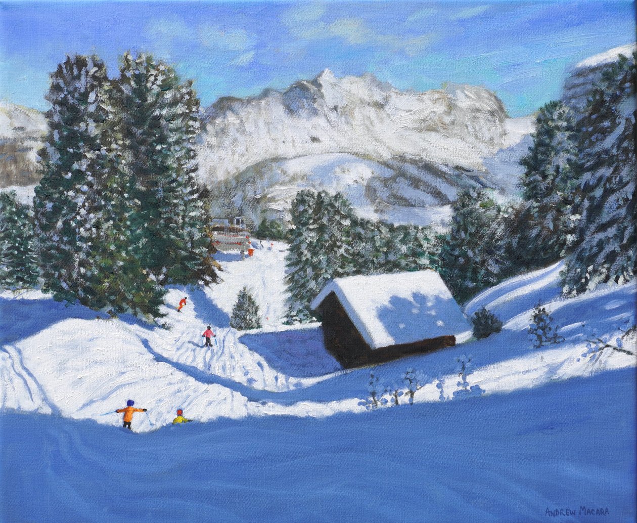 Sífaház, Samoens, Grand Massif, Franciaország, 2023 (olaj, vászon) alkotó: Andrew Macara