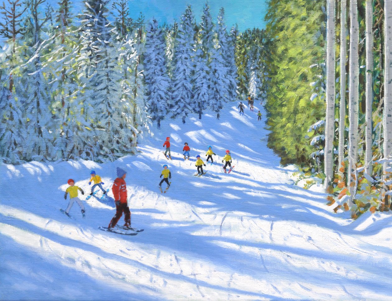 Síoktatás, Samoens, Franciaország, 2020, (olaj, vászon) alkotó: Andrew Macara