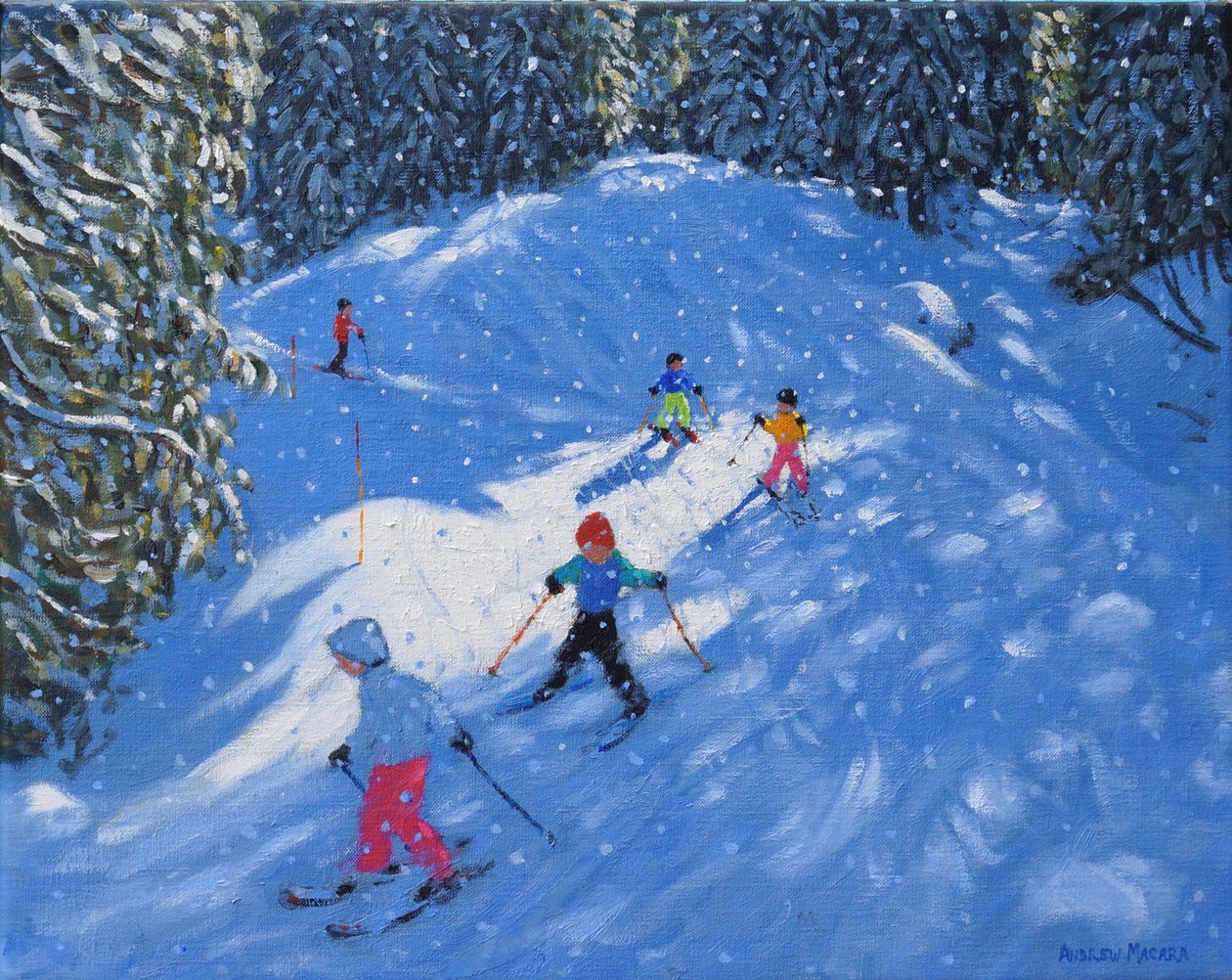 Síiskola. Samoens, Grand Massif, Franciaország, 2021 (olaj, vászon) alkotó: Andrew Macara