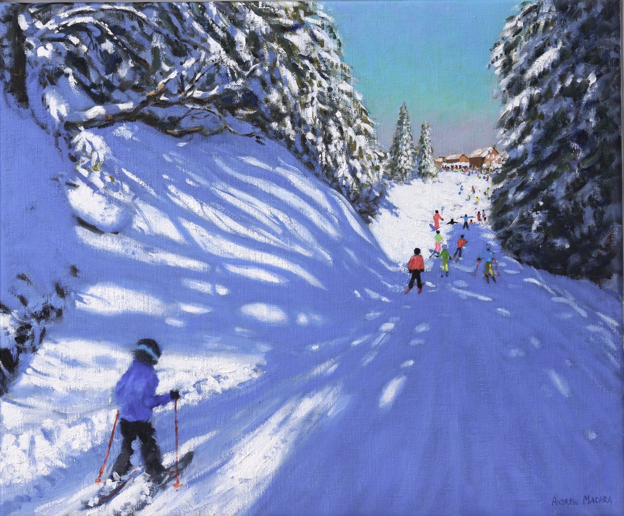 Síelés, Samoens, Grand Massif, Franciaország, 2021 (olaj, vászon) alkotó: Andrew Macara