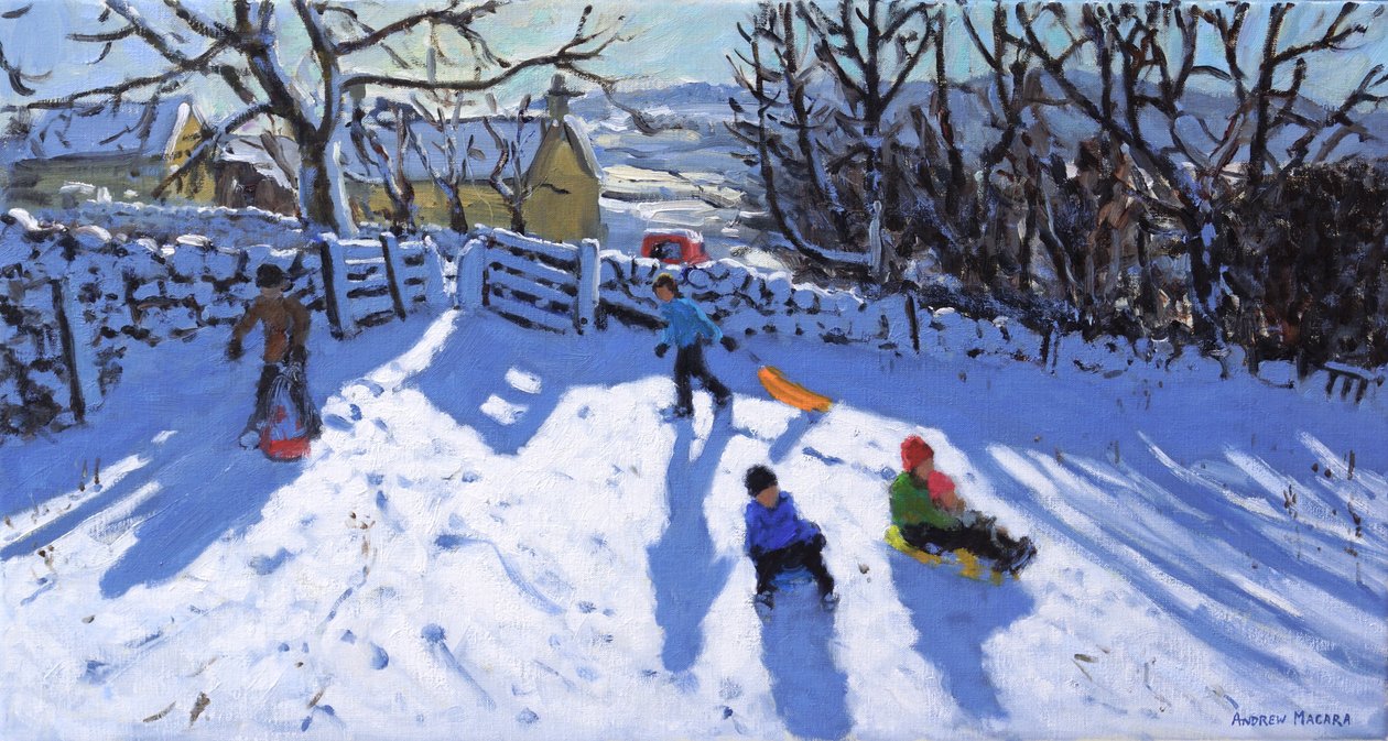 Szánkózás, Hartington, Buxton, 2020 alkotó: Andrew Macara