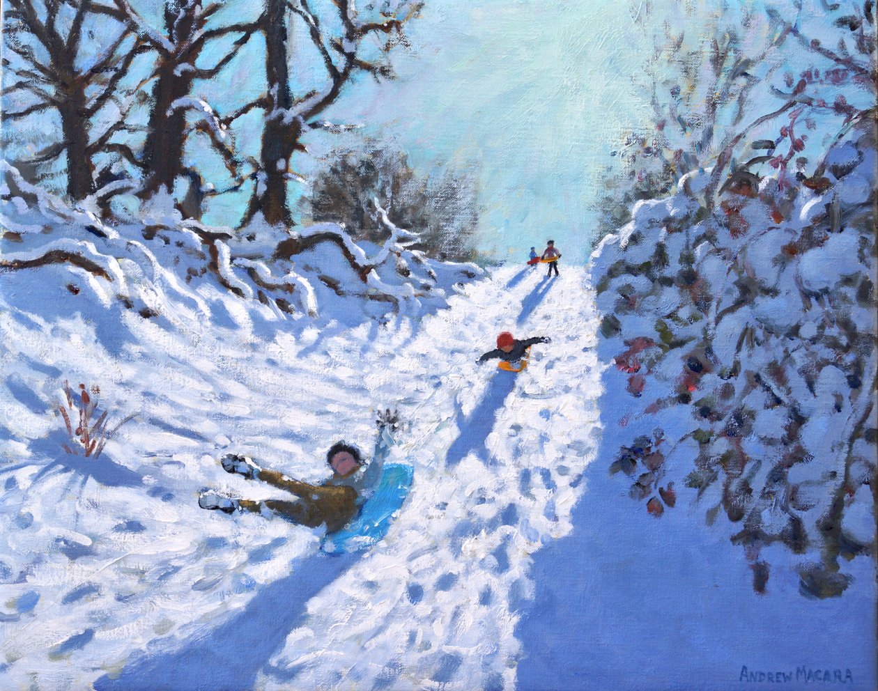 Szánkózás, Calke Abbey, Ticknall, Derby, 2021 (olaj, vászon) alkotó: Andrew Macara