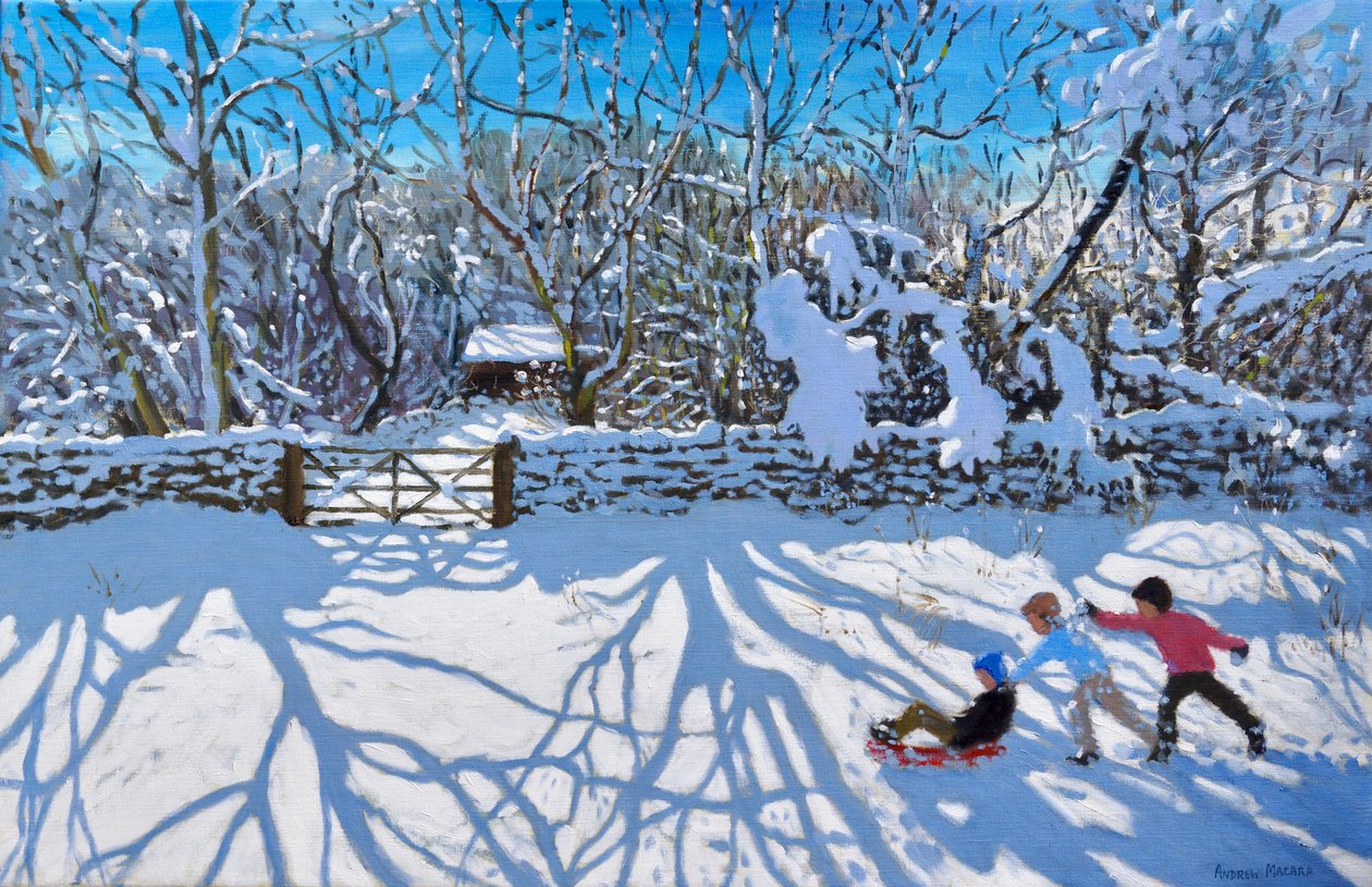 Szánkózás, Gambols Lane, Dovehead, High Peak, Derbyshire, 2021 (olaj, vászon) alkotó: Andrew Macara