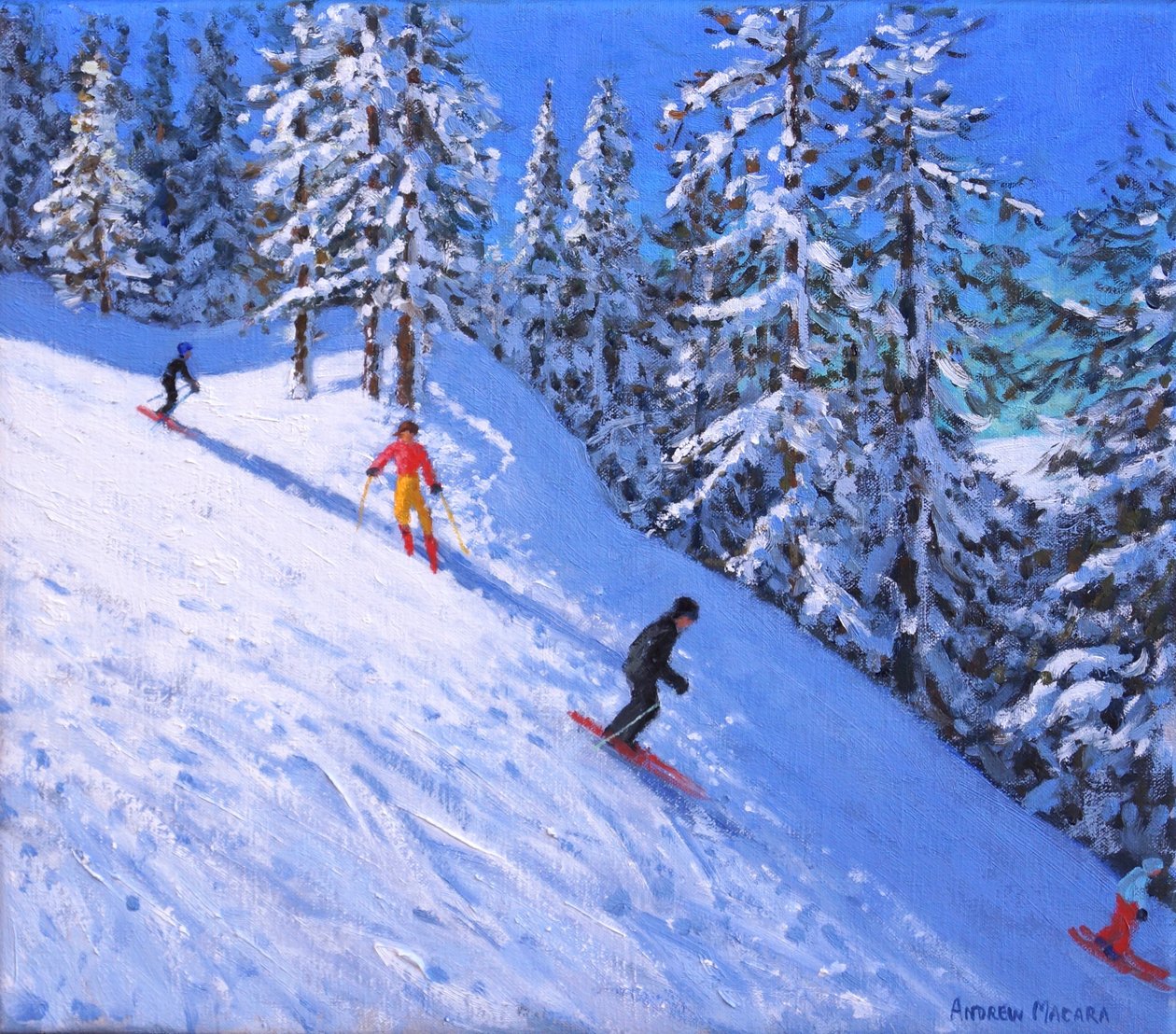 Meredek lejtő, Les Arcs, Franciaország, ( olaj, vászon) alkotó: Andrew Macara