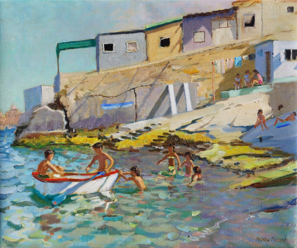 Az evezős csónak, Valletta, Málta, 2015, (olaj, vászon) alkotó: Andrew Macara