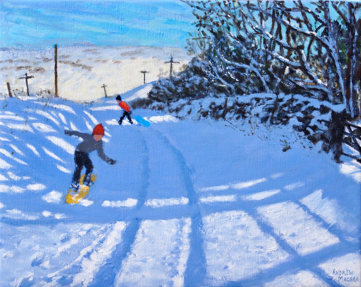 A snowboardos, Dove Head, Derbyshire, olaj, vászon) 2021 alkotó: Andrew Macara