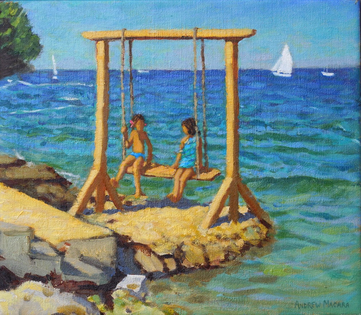 A hinta, Funtana, Vrsar, Horvátország. 14x16" 2019 (olaj, vászon) alkotó: Andrew Macara