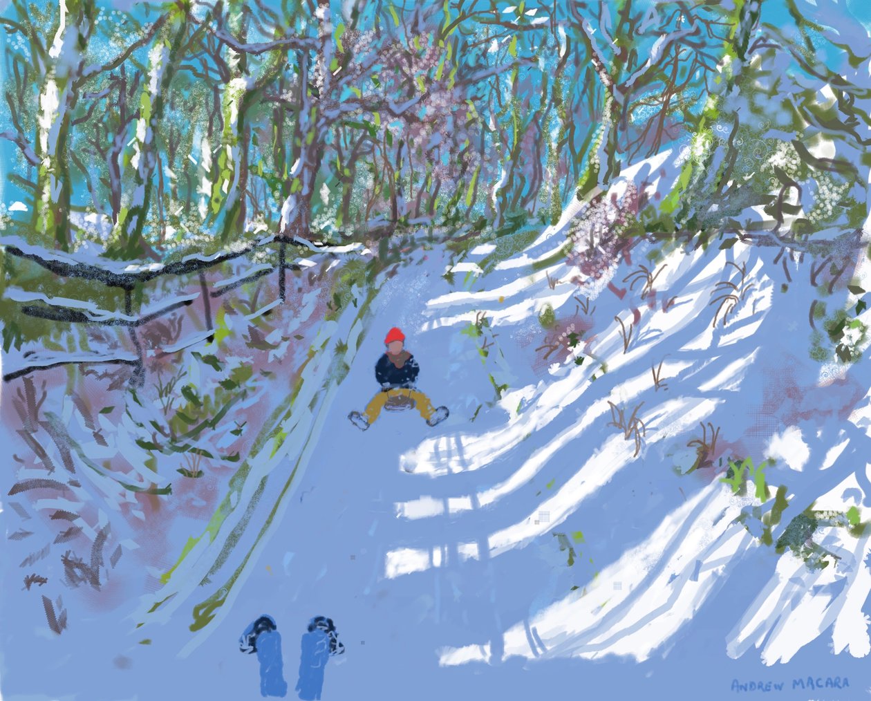 iPad festés,Szánkózás,Windley Lane,Idridgehay,Belper,2021,Nyomtatható. alkotó: Andrew Macara
