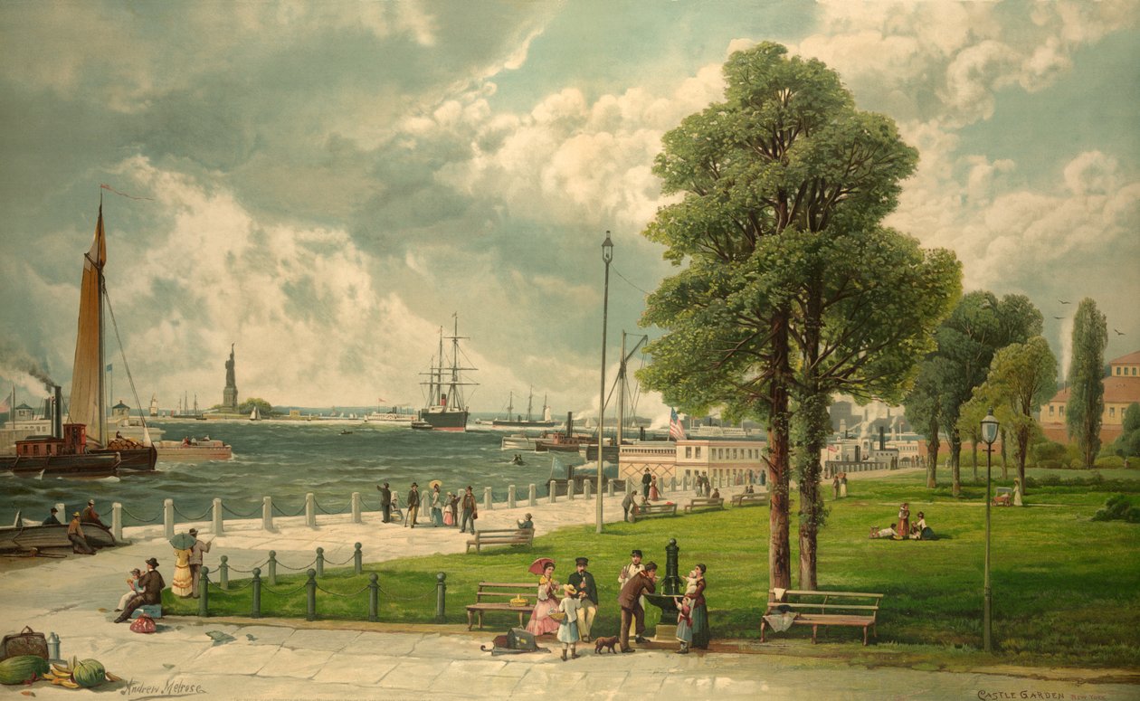 Castle Garden, New York, pub. 1887 (színes litográfia) alkotó: Andrew Melrose