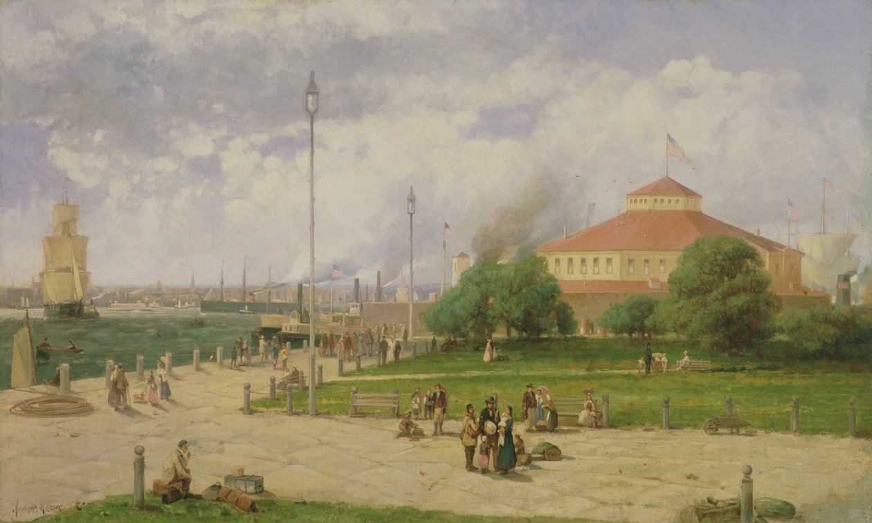 New York-i kikötő és kastélykert, 1885 alkotó: Andrew Melrose