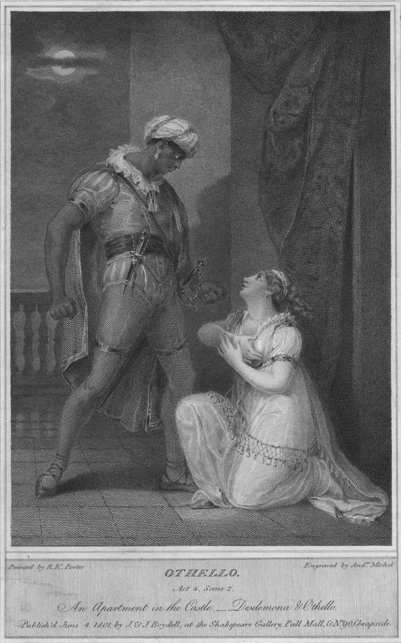 Othello. Felvonás 4. Jelenet 2. Egy lakás a kastélyban. Desdemona és Othello, 1801. alkotó: Andrew Michel