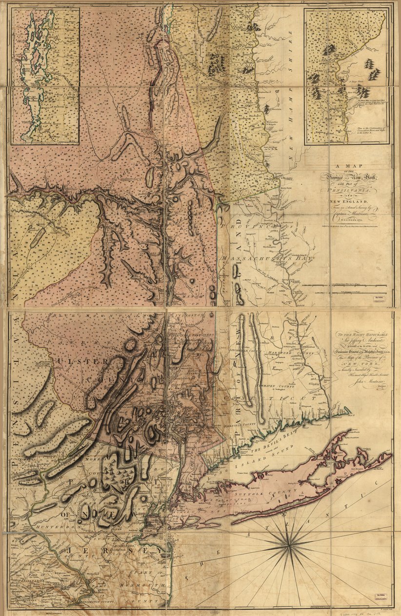 New York tartomány térképe, Pensilvania és Új-Anglia egy részével, LOC 74692653 alkotó: Andrew Montrésor