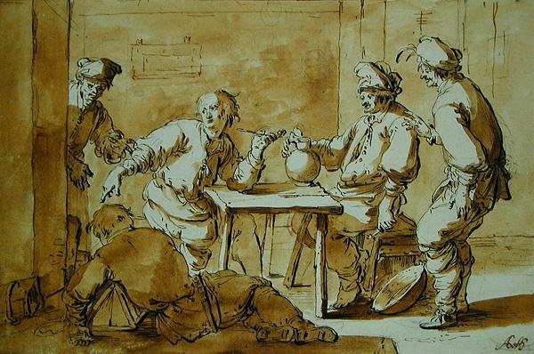 A bárban, 1633 (toll és tinta mosás papíron) alkotó: Andries Both