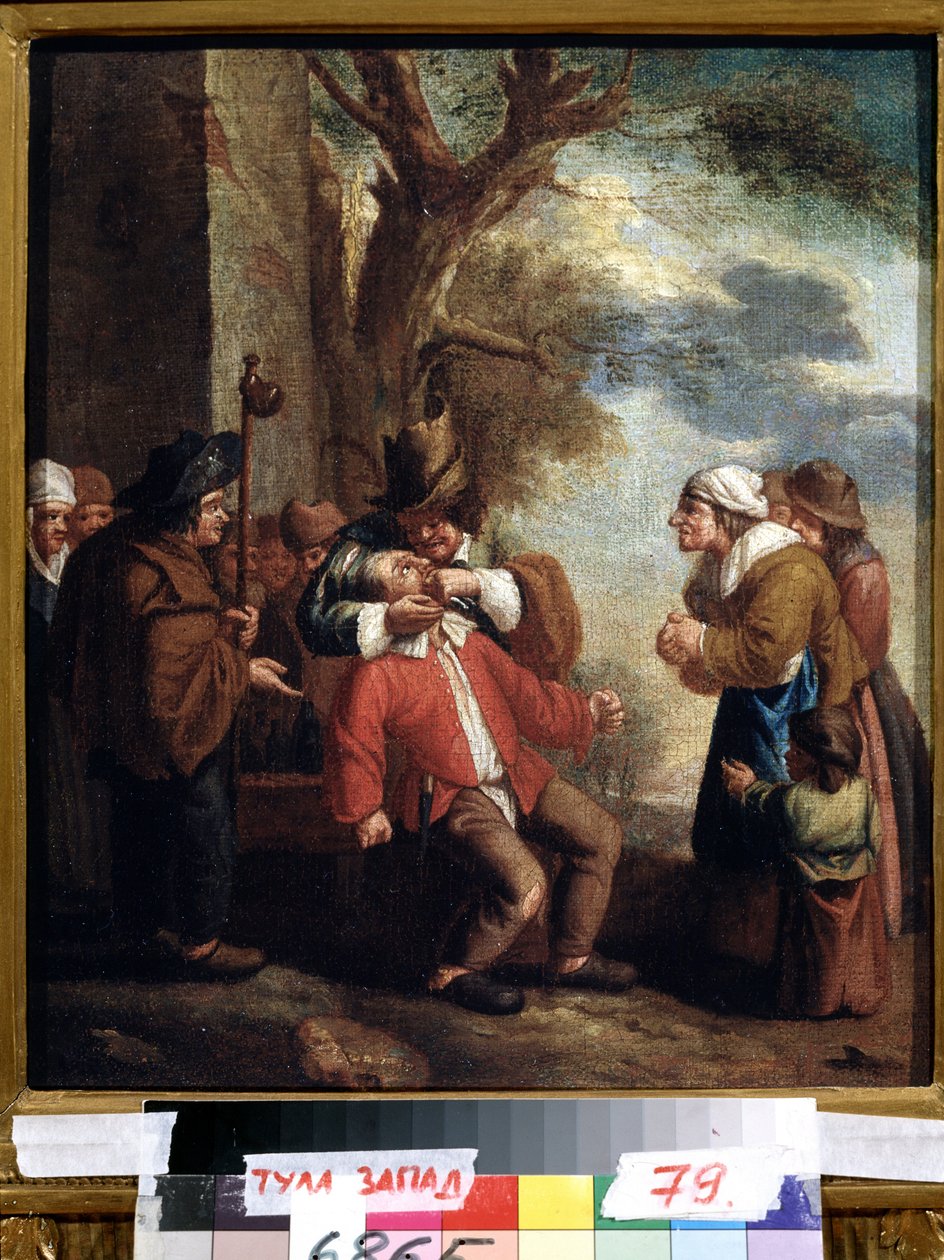 ""A foghúzó vagy fájdalom"" (Fogorvos. Fájdalom (Az öt érzék sorozatból) Andries Dirksz Both (1608-1641) festménye 17. századi Állami Művészeti Múzeum Tula Oroszország alkotó: Andries Both