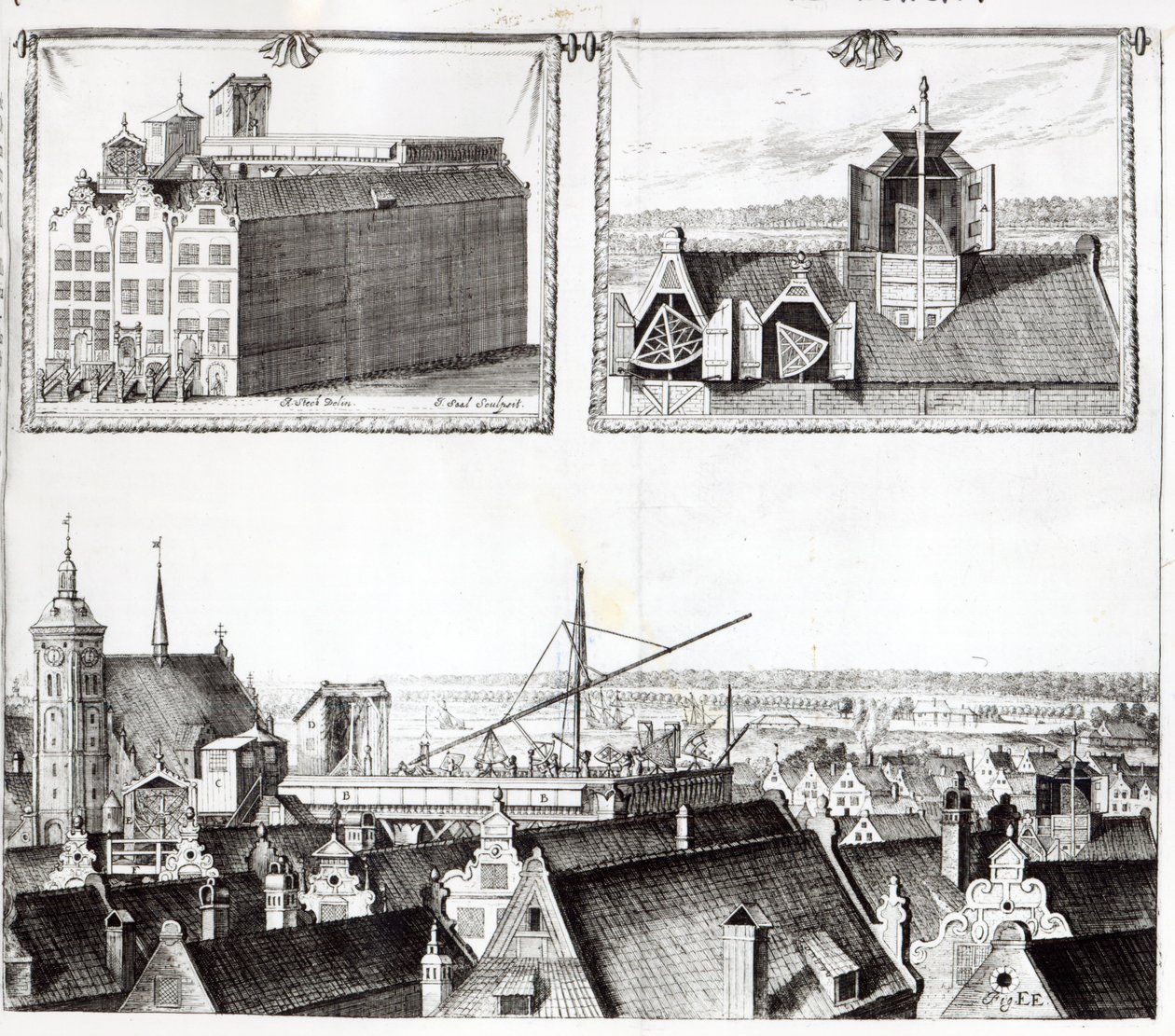 A Sternenburg csillagvizsgáló, illusztráció Johann Hevelius „Machina Coelestis” című művéből, Izaak Saal metszet, 1674 alkotó: Andrzej Stech