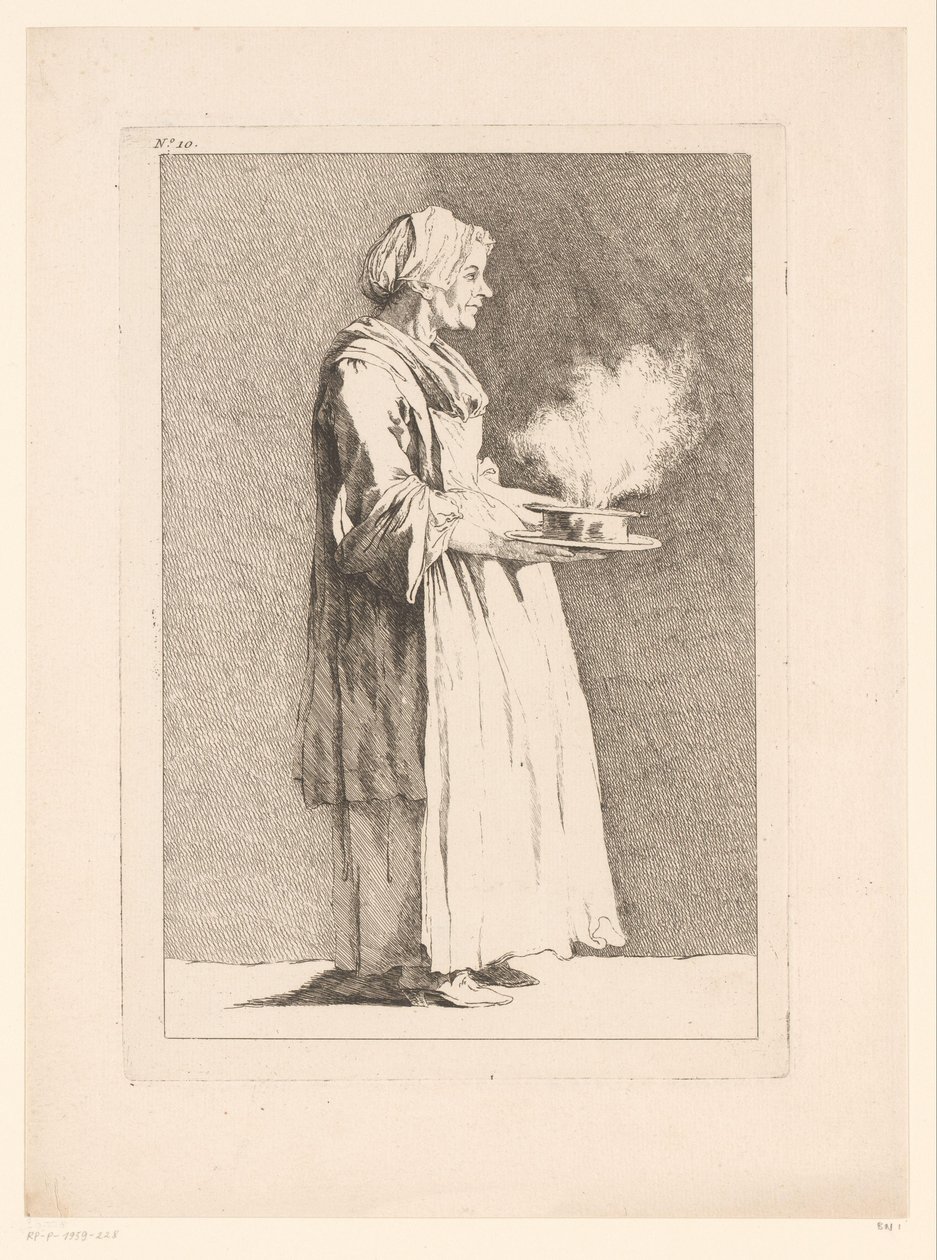 Karikatúra egy nő étkezéssel Karikatúrák J. Saly után (sorozat címe) Recueil de caricatures dessinées Par J. Saly et Gravées par A.L. DeLalive D.J. (sorozat címe) alkotó: Ange Laurent de, marquis de Rémoville Lalive