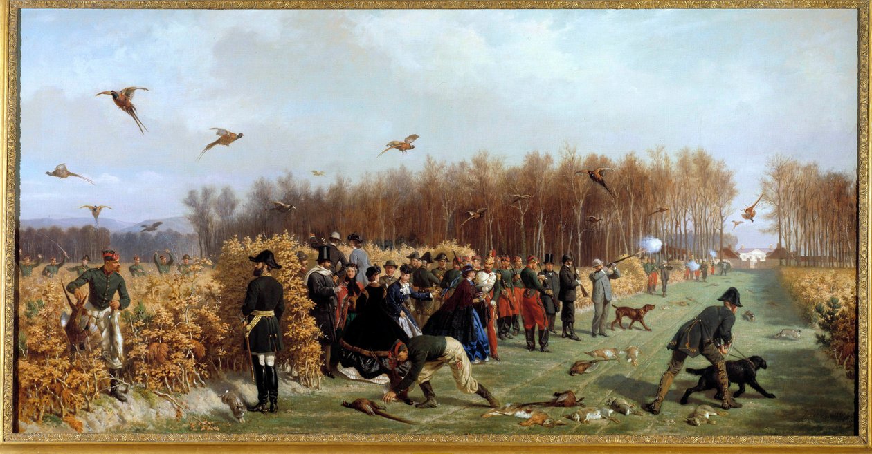Vadászat egy lövöldözésre a pheasanderie-nél Ange-Louis Janet Lange (1815-1872) festménye 19. század V. 1,1x1,9 m. Compiegne, kastélymúzeum alkotó: Ange Louis Janet