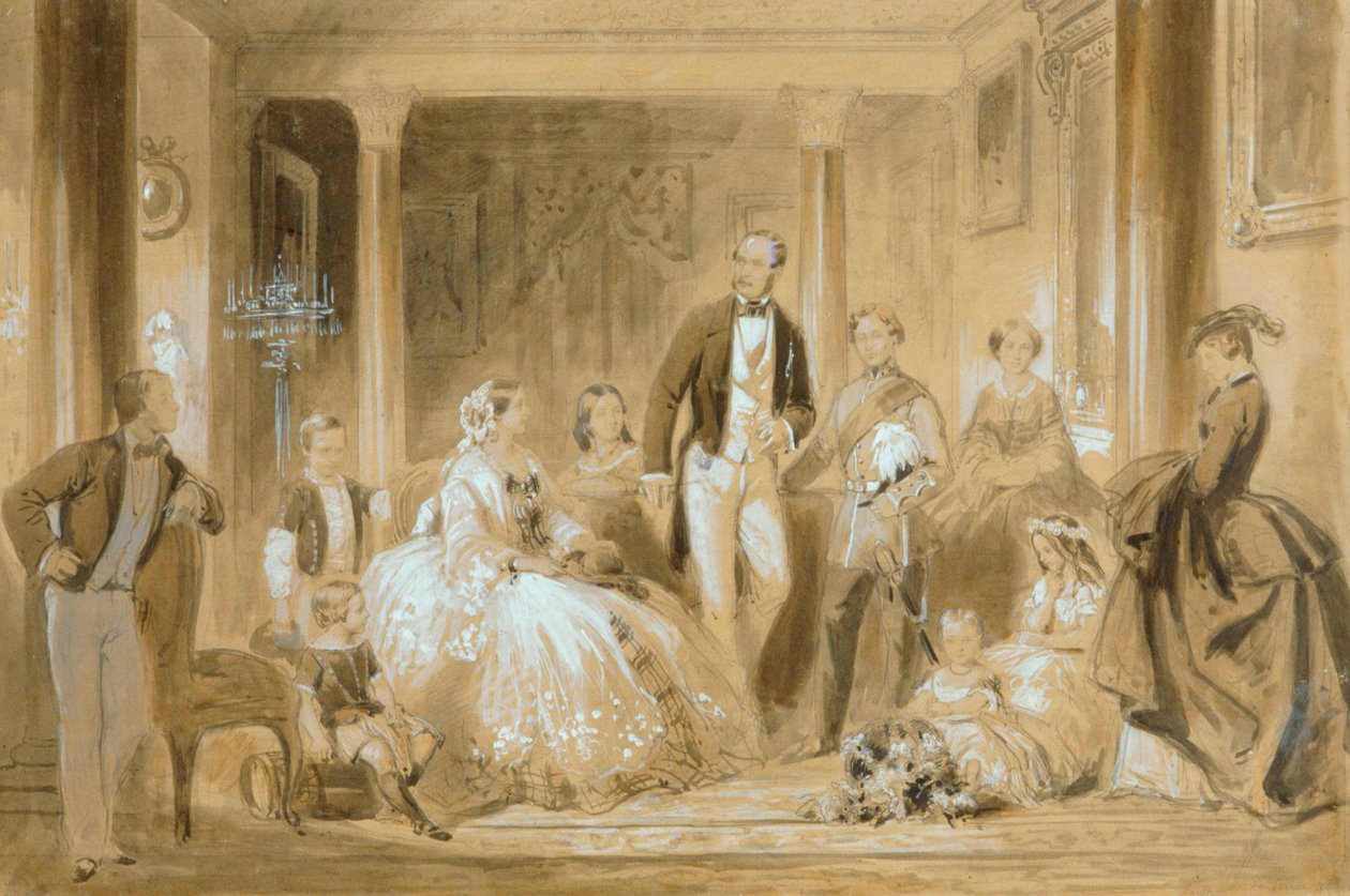 Királyi család az Osborne House étkezőjében (ceruza mosással papíron) alkotó: Ange Louis (1815 72) Janet