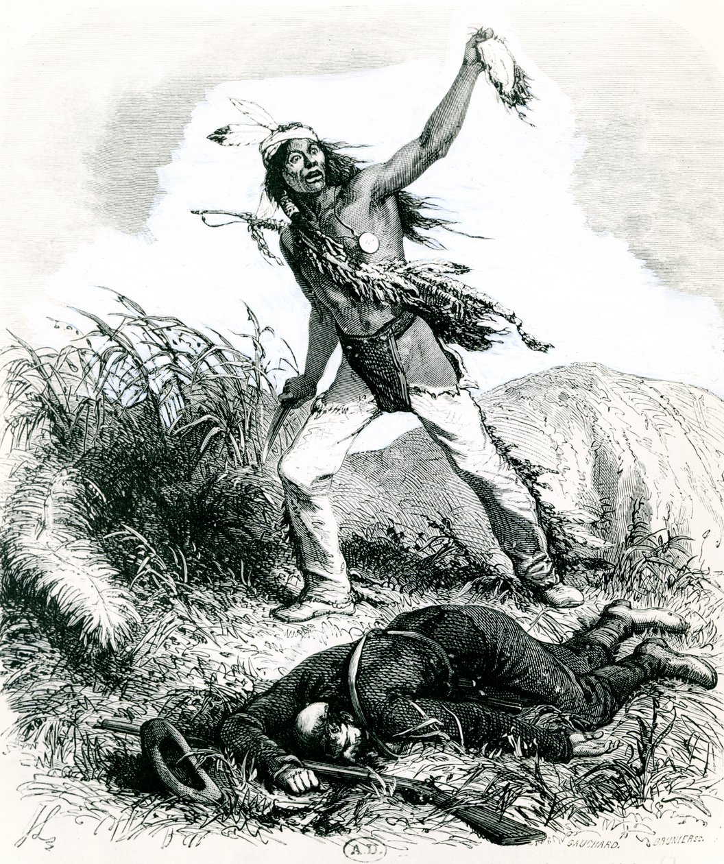Indian Scalping the Dead Enemy, 1867 alkotó: Ange Louis 1815 72 after Janet