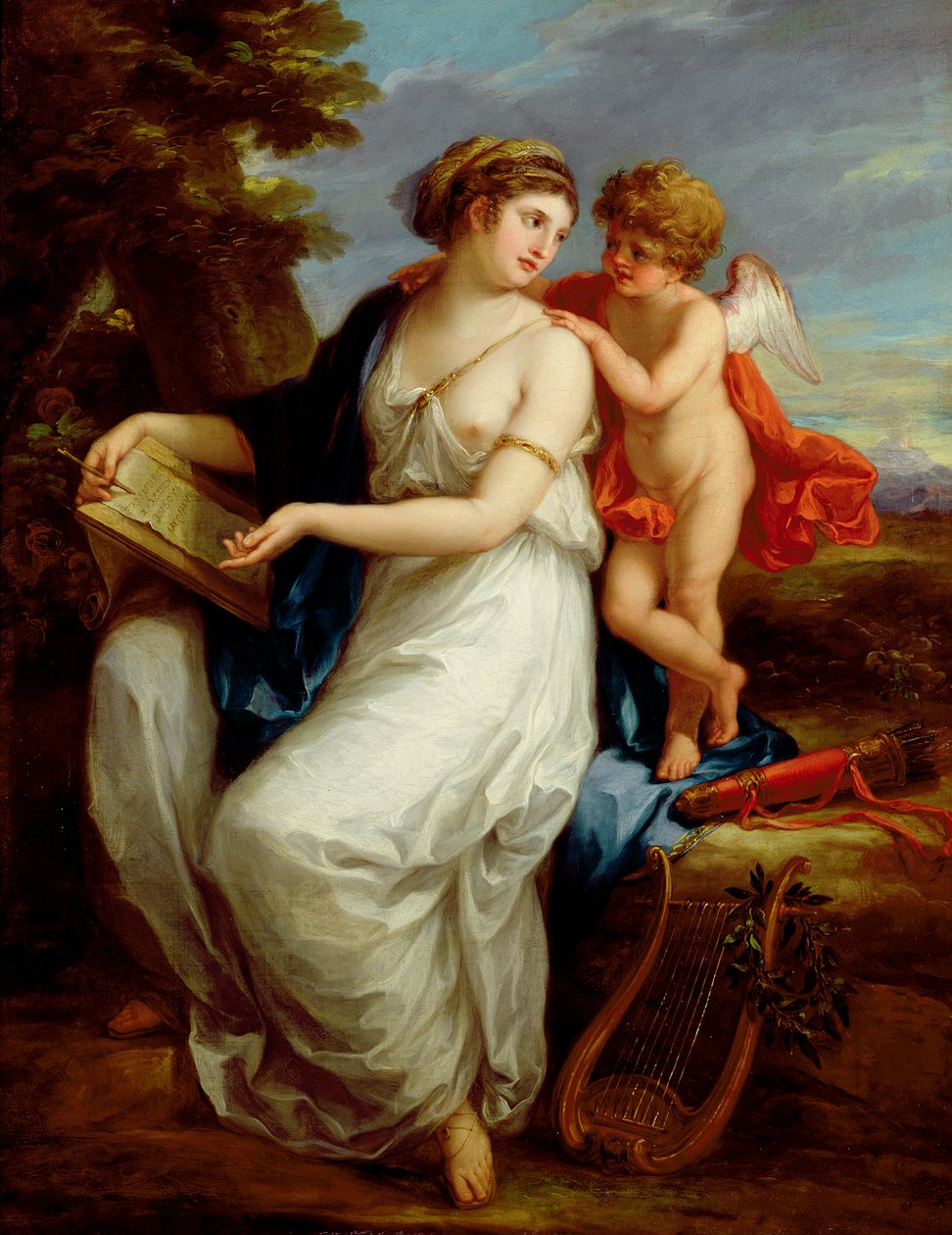 Erato, a lírai költészet múzsája puttóval alkotó: Angelica Kauffmann