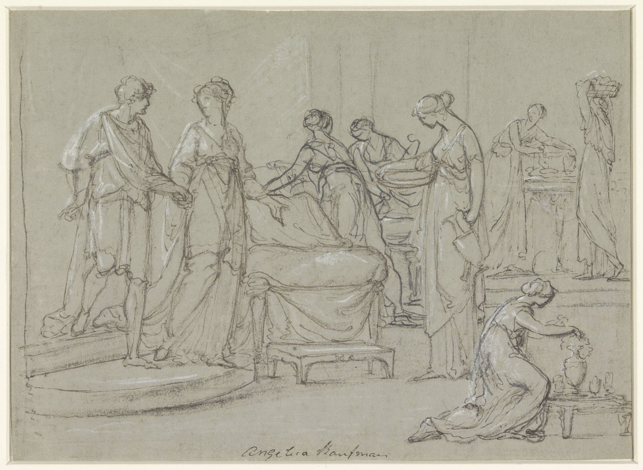 A menyasszony és a vőlegény belép egy nászszobába alkotó: Angelica Kauffmann