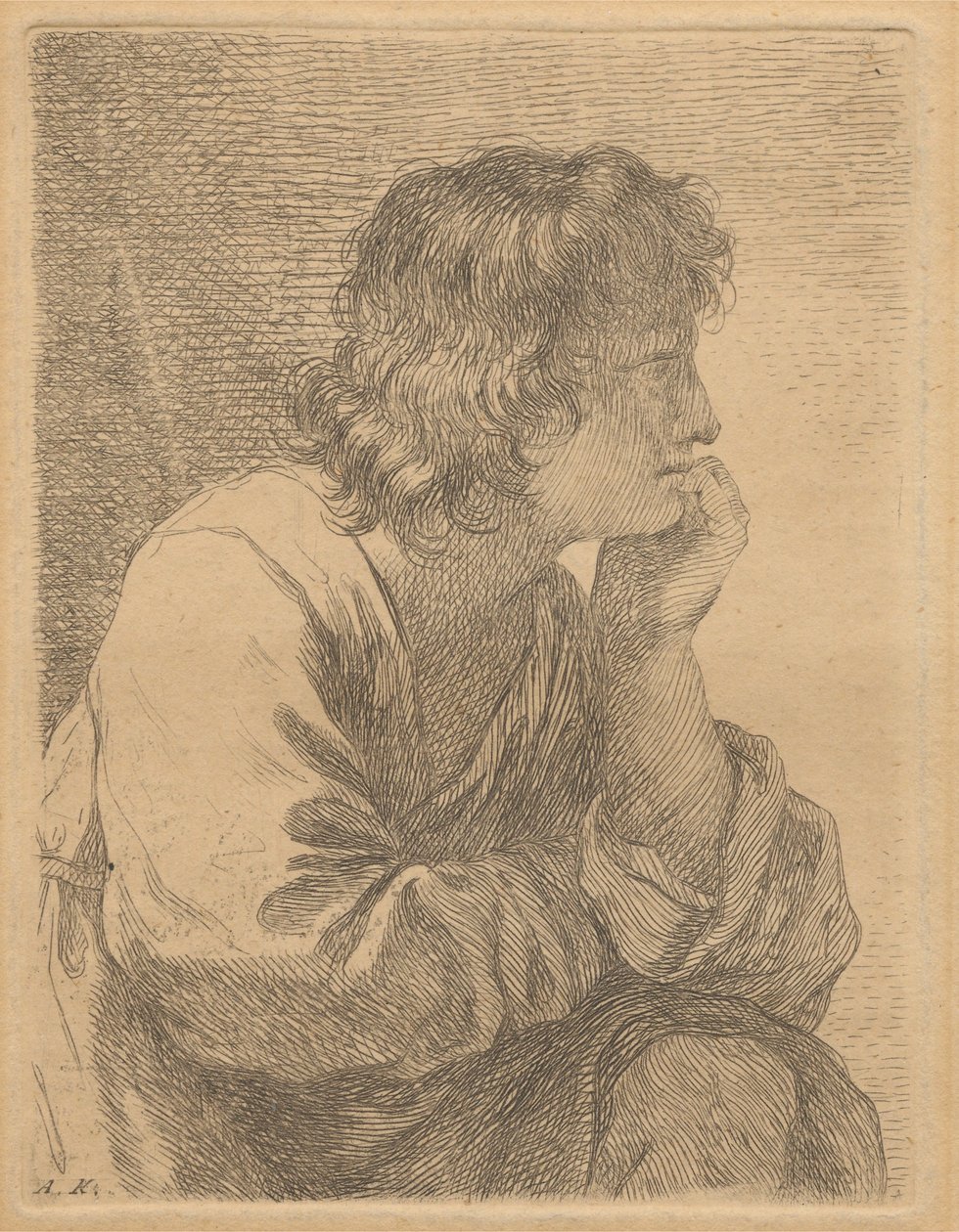 Egy meditáló fiatalember profilja alkotó: Angelica Kauffmann