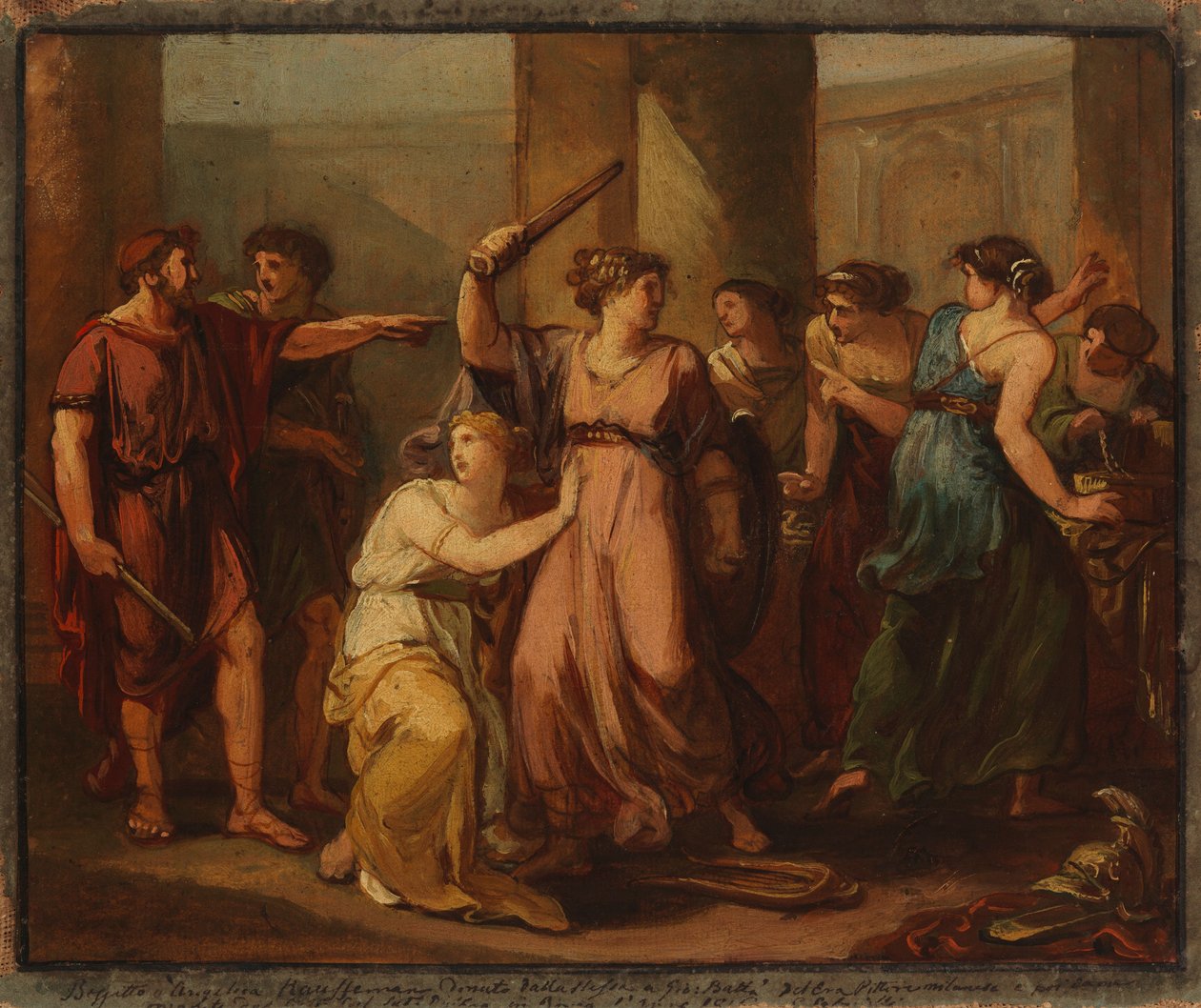 Odüsszeusz felfedezi Lükomédész király leányai között rejtőző Akhilleuszt alkotó: Angelica Kauffmann