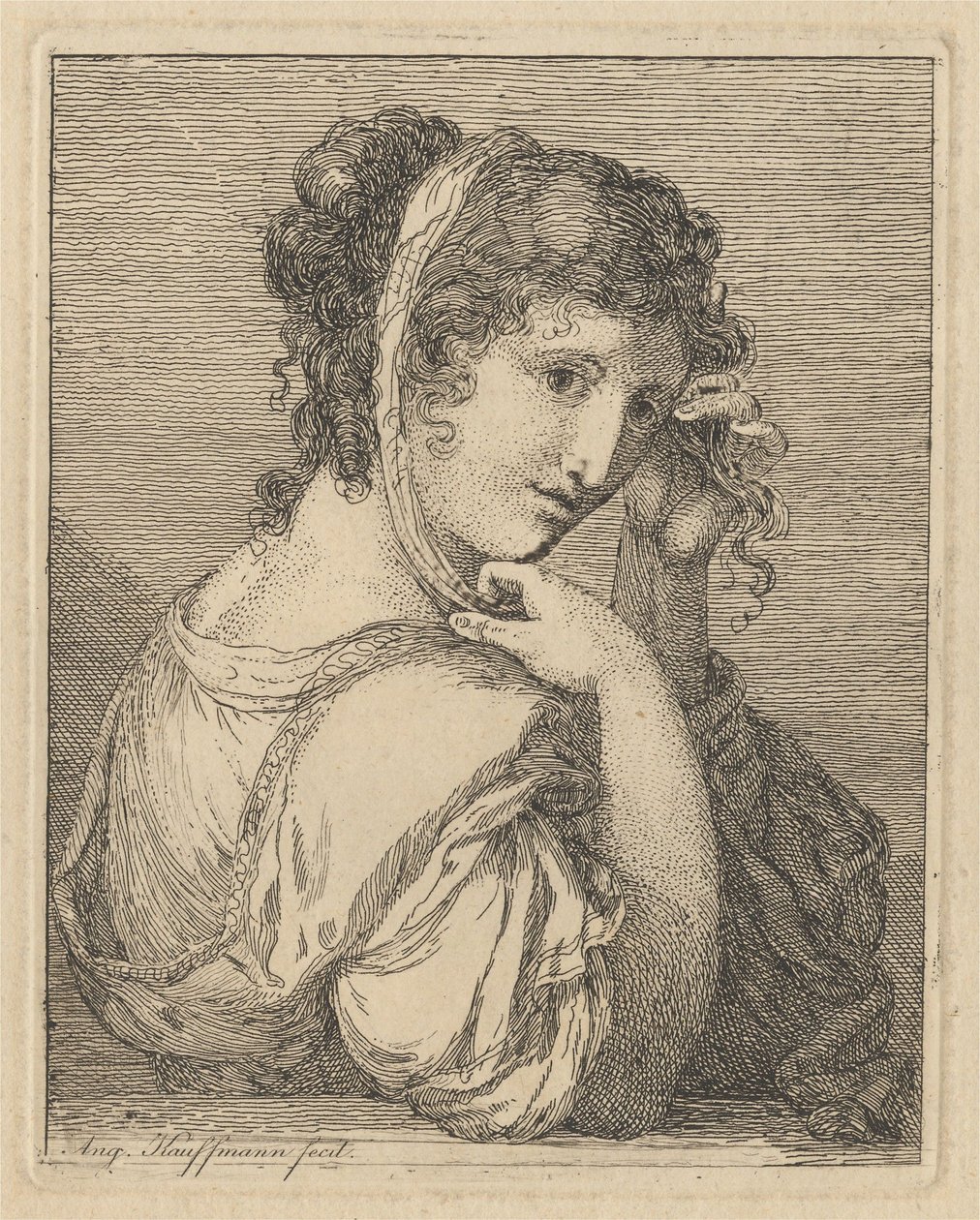 Nő, aki a hajában lévő szalagot igazítja alkotó: Angelica Kauffmann