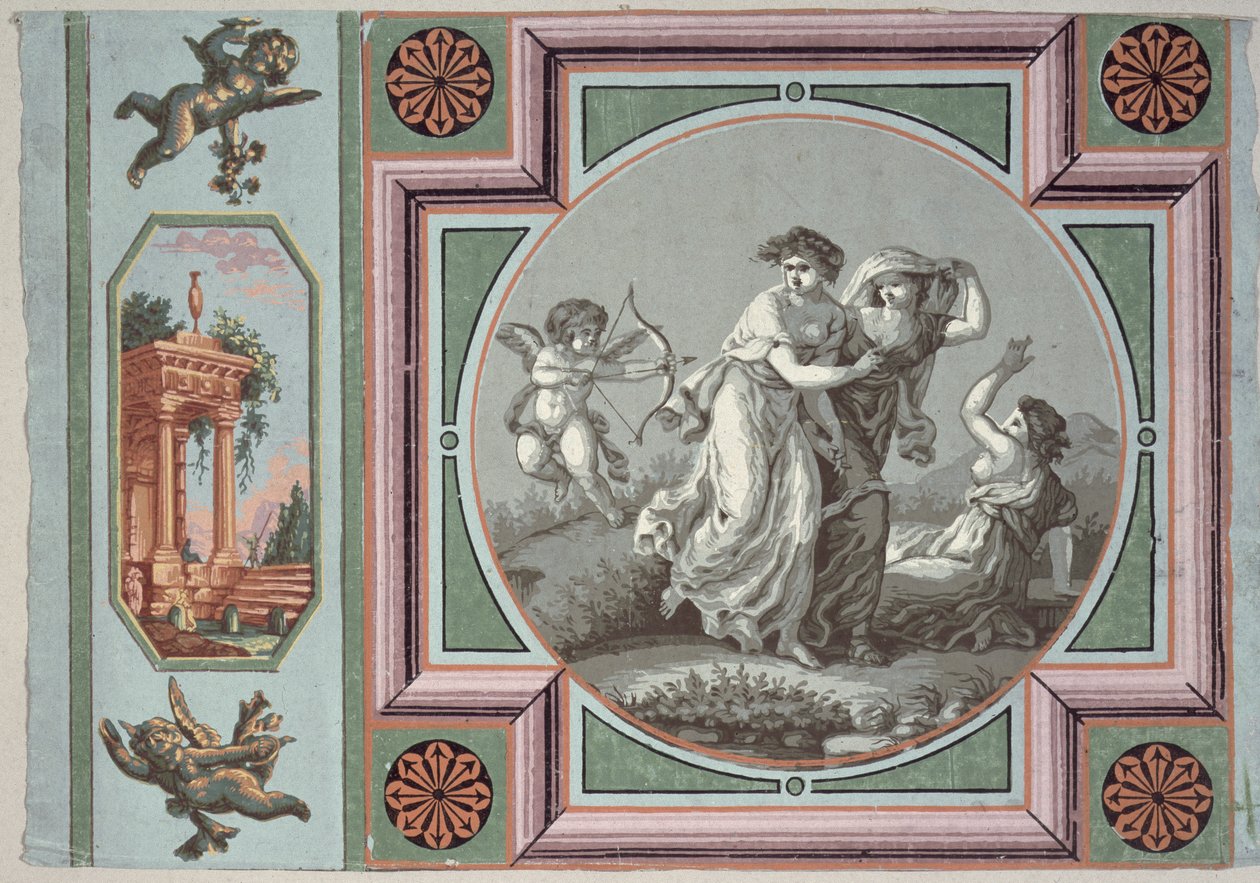 A szerelem bosszúja, tapéta medál dizájnja, 1785 körül (tapéta) alkotó: Angelica after Kauffmann