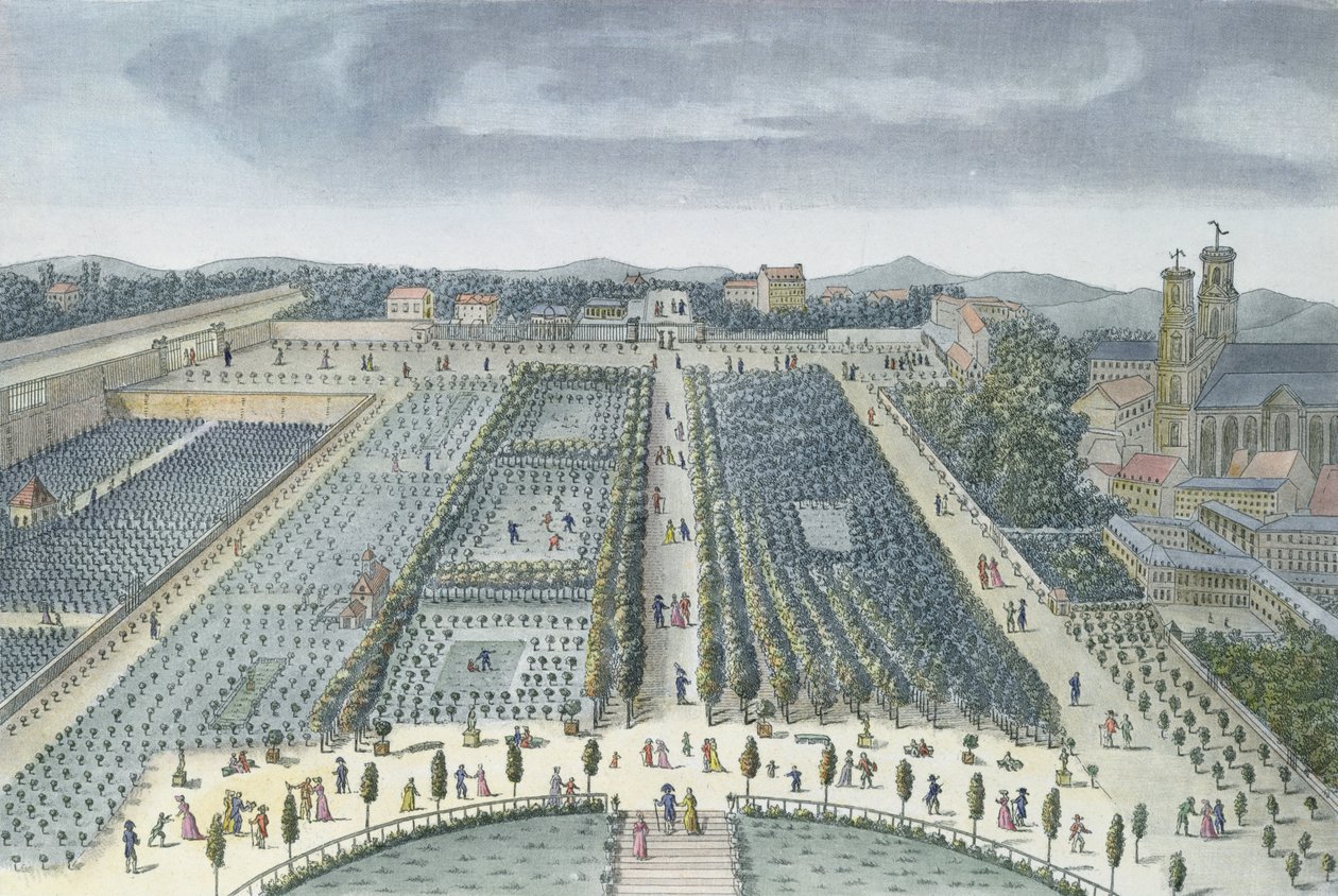 A párizsi Luxembourg-kertek általános látképe, 1810, J.B. Chapuis metszete (aquatinta) alkotó: Angelo Garbizza