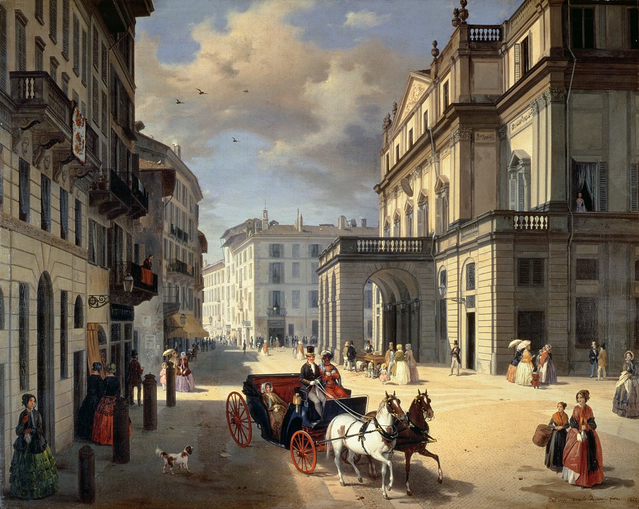 A La Scala Színház eleje, 1852 alkotó: Angelo Inganni