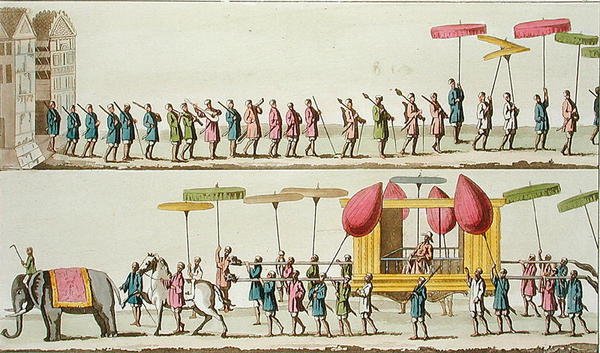 Burma királyának körmenete, illusztráció Giulio Ferrario „Le Costume Ancien et Moderne” című művéből, megjelent az 1820-as és 30-as évek körül (színes metszet) alkotó: Angelo (after) Biasioli