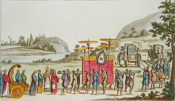 Burma királynőjének körmenete, Jules Ferrario „Le Costume Ancien et Moderne” című művének 80. táblája, az 1820-as és 30-as évek körül (színes litó) alkotó: Angelo Biasioli