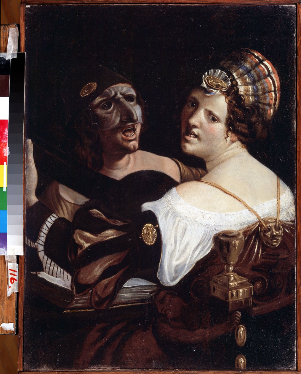 Éneklő színészek. Angelo Carlo Velli festménye (XVIII. század közepe). Olaj, vászon, 64,3 x 48 cm. 18. századi olasz művészet. Állami Művészeti Múzeum, Jekatyerinburg, Oroszország. alkotó: Angelo Carlo Velli