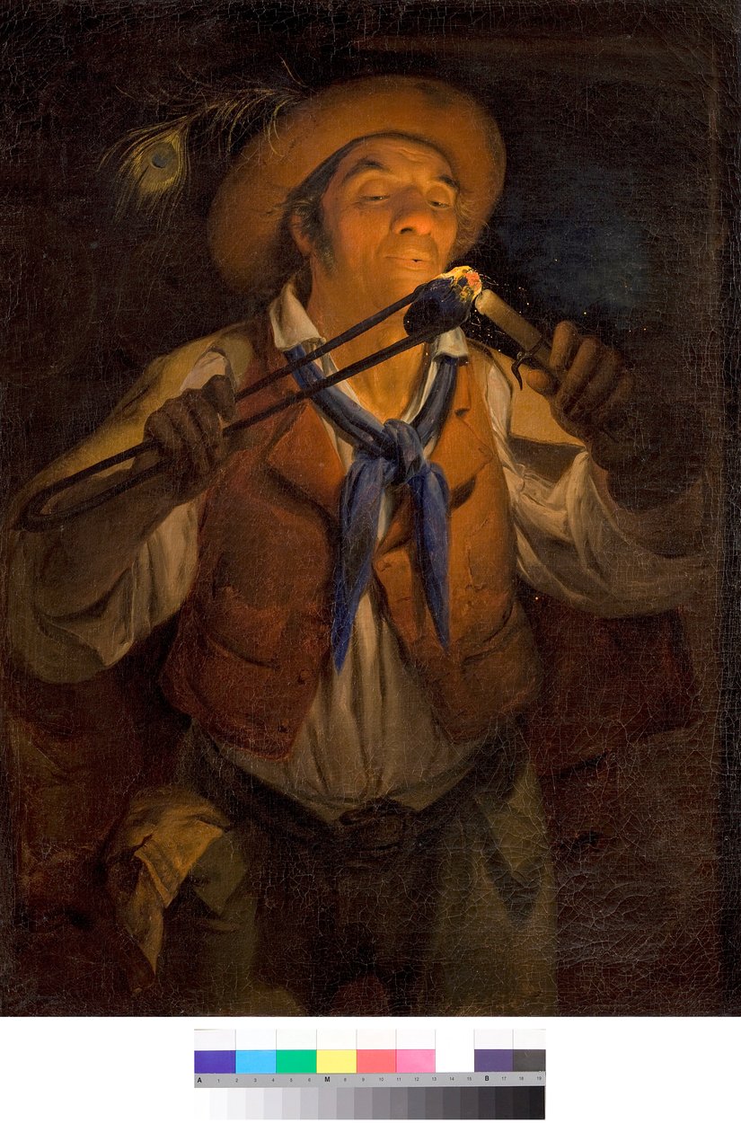 Egy paraszt gyertyát gyújt égő szénnel Angelo Inganni (1807-1880) festménye 1850 Magántulajdon 1850 alkotó: Angelo Inganni