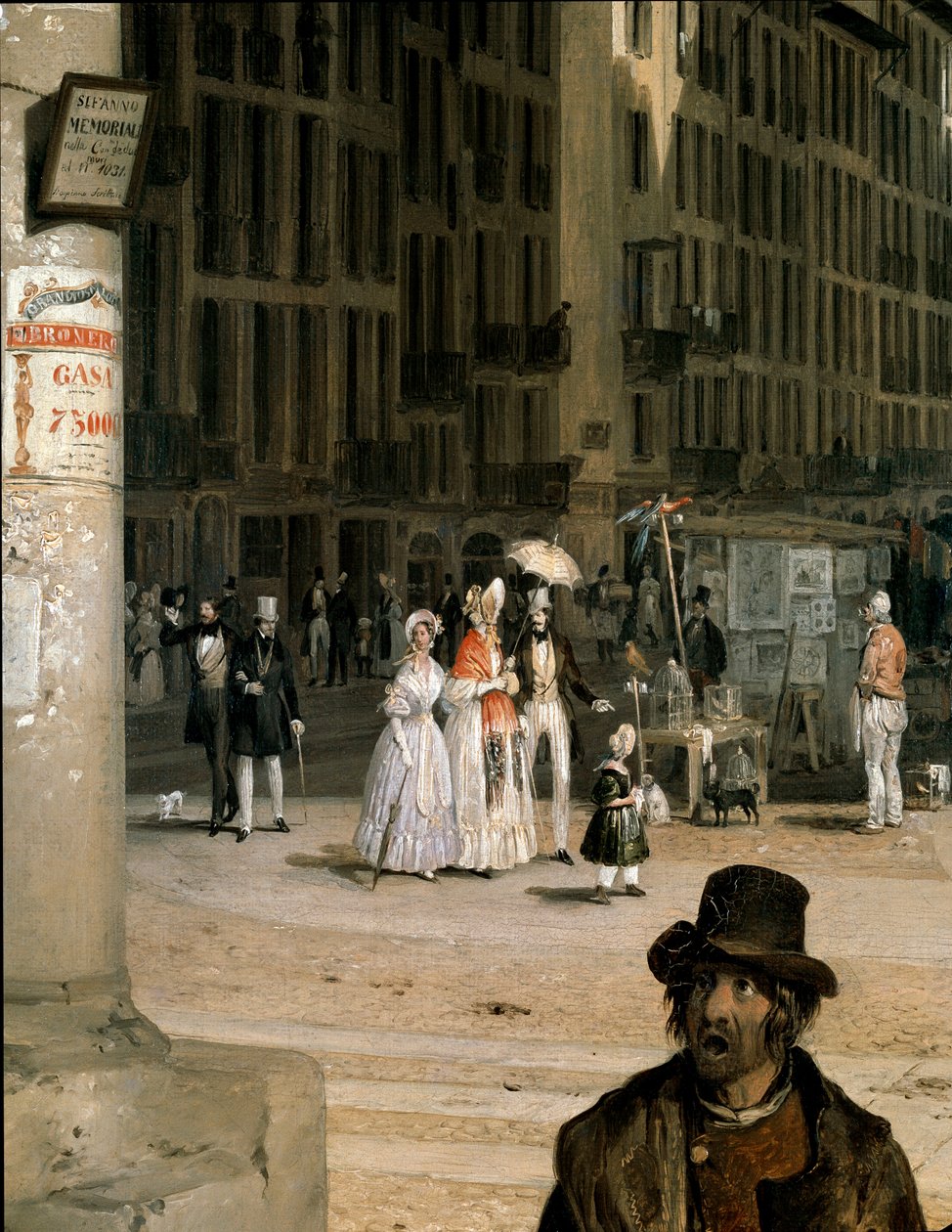 Marche de Figini a Milan (Piazza del Duomo a Coperto dei Figini sarkával) Részlet – Angelo Inganni (1807-1880) festménye alkotó: Angelo Inganni