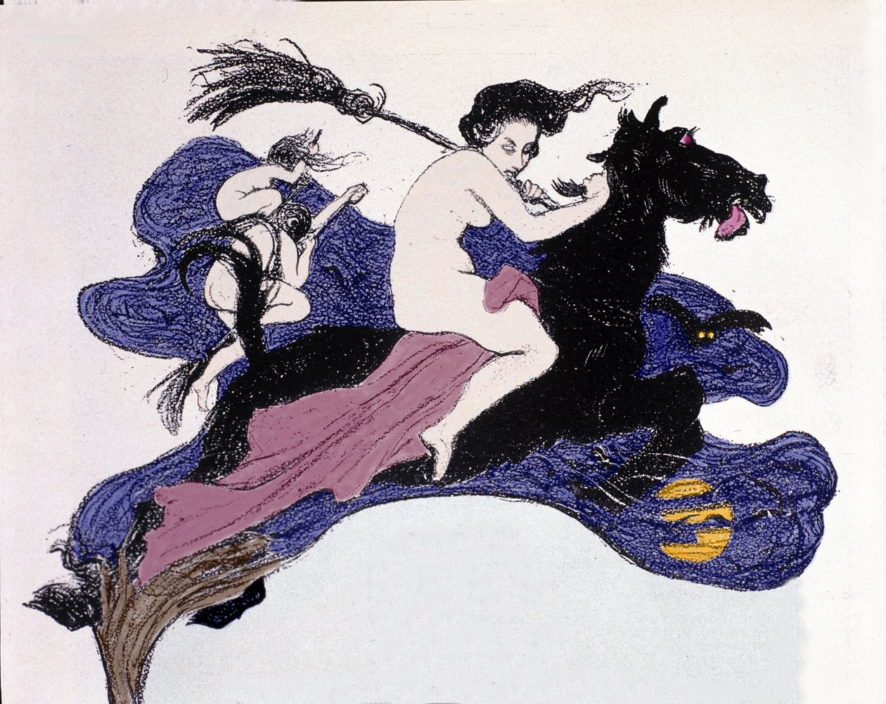 Boszorkányok mozognak a levegőben. Angelo Jank (1868-1940) illusztrációja a Jugend számára alkotó: Angelo Jank