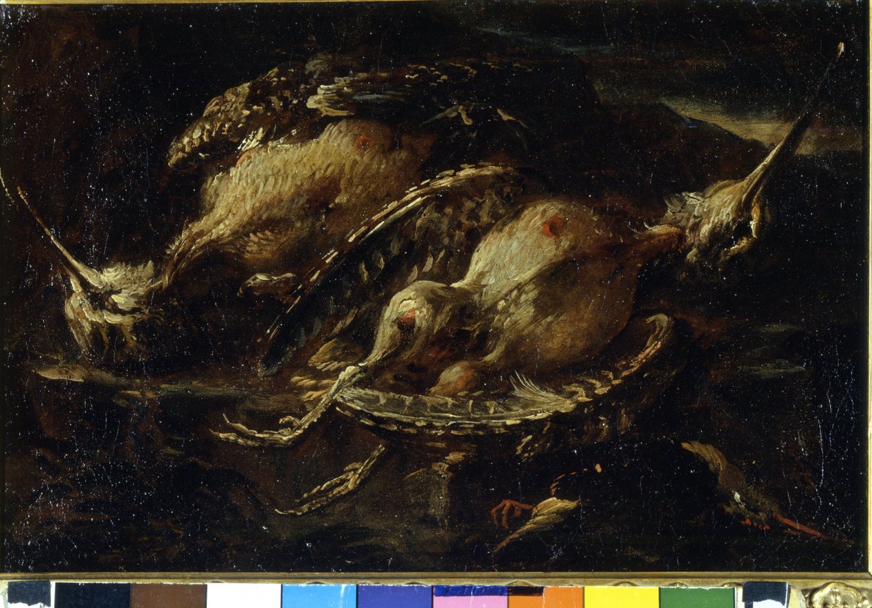 A madarak csendélete. Angelo Maria Crivellone (? - 1730/60?) festménye. Milánó, CRA. alkotó: Angelo Maria Crivelli