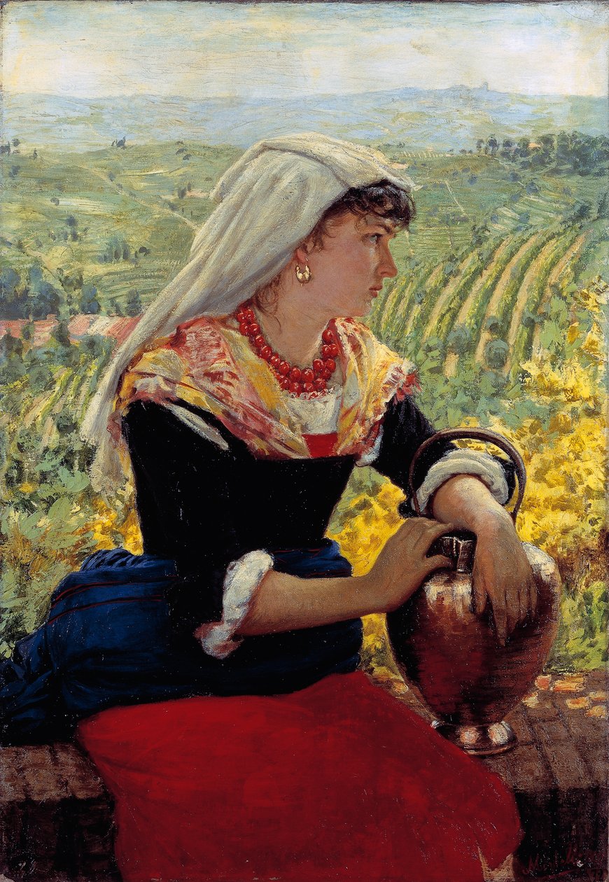 Feleségének portréja Monferrato ruhában alkotó: Angelo Morbelli