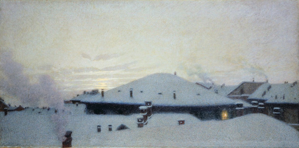 Tetők a hóban alkotó: Angelo Morbelli