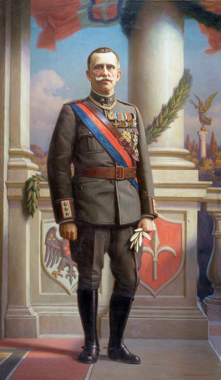 Vittorio Emanuele III olasz király portréja (1869-1947) Angelo Vernazza (1869-1937) festménye 1923 Dim 220x130 cm Gének, Modern Művészetek Galériája, 0588. sz. alkotó: Angelo Vernazza