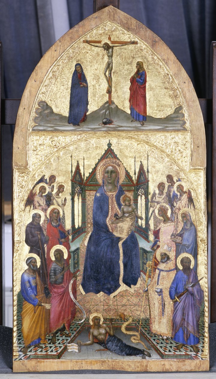 Trónoló Madonna és Gyermek angyalokkal és szentekkel, 1360-70 körül (tempera nyárfán) alkotó: Angelo di Puccinelli
