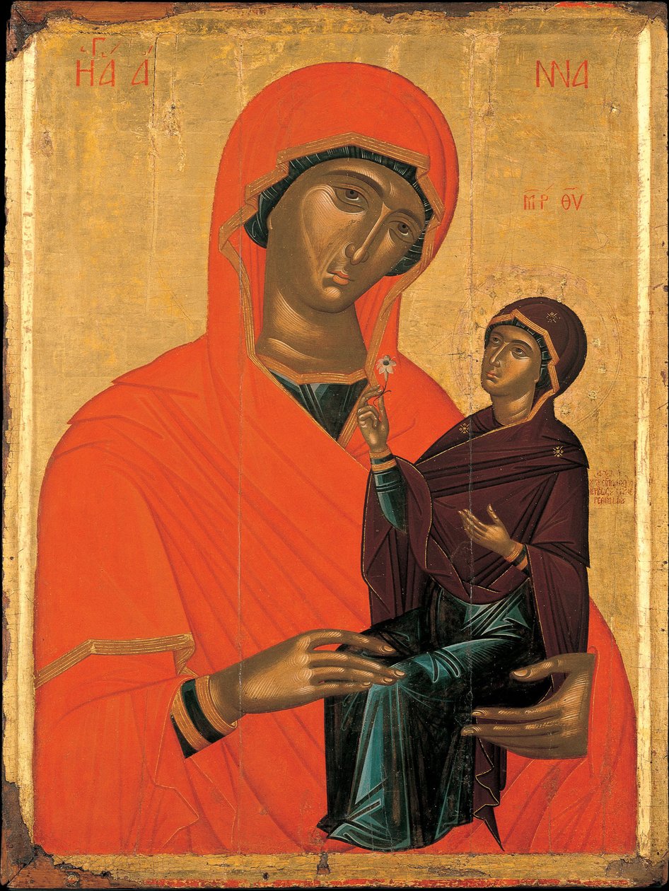 Akotandos, Angelos (aktív kb. 1425-1460) Szent Anna Szűz Temperával a panelen kb 1440-1460 Benaki Múzeum, Athén 106x76 alkotó: Angelos Akotantos