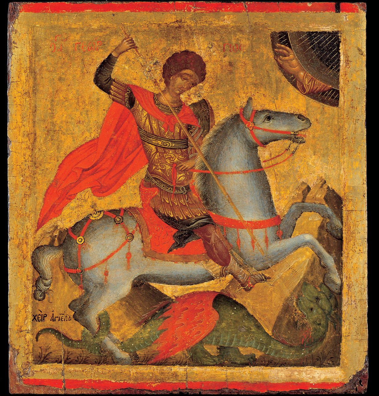 Akotandos, Angelos (aktív kb. 1425-1460) Szent György és a Sárkány Tempera panelen kb 1440-1460 Benaki Múzeum, Athén 40,8x37,5 alkotó: Angelos Akotantos