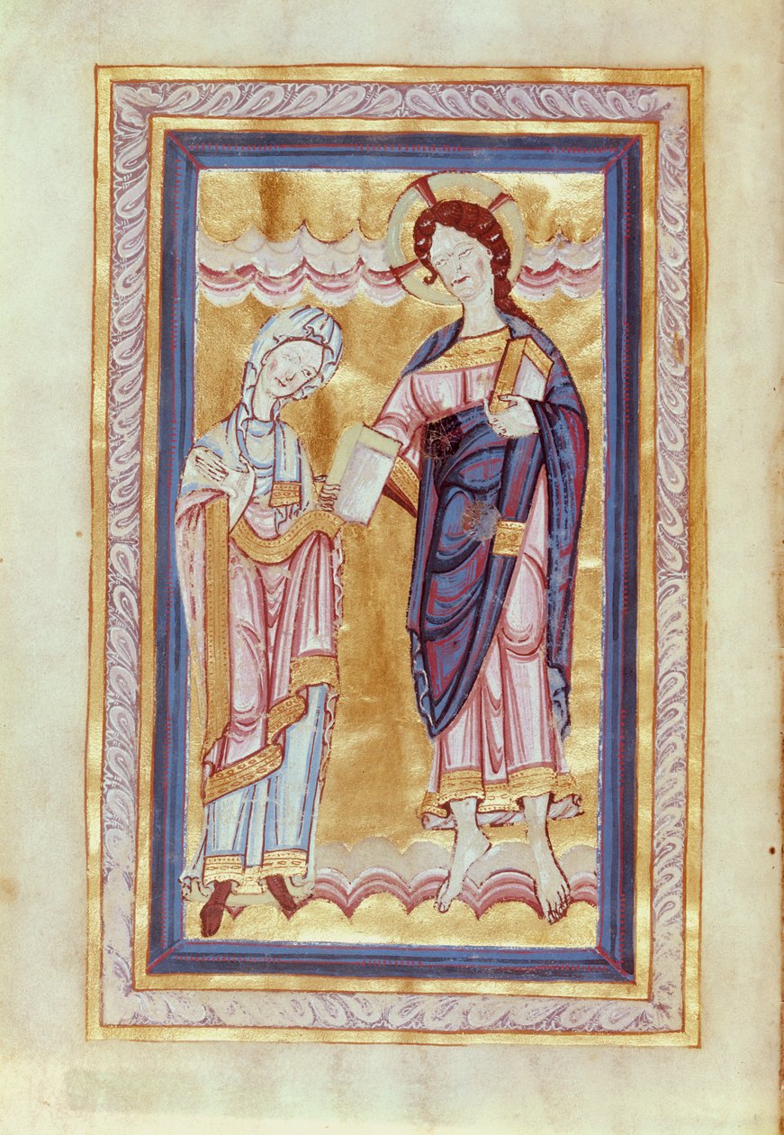 Aa 21 fol.2v A könyv átadása Krisztusnak, Judit grófnő evangéliumából, 106570 alkotó: Anglo Saxon